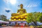 Largest golden Buddha, Wat Paknam Bhasicharoen in Bangkok, Thailand. Temple established in 1600s. Art Print